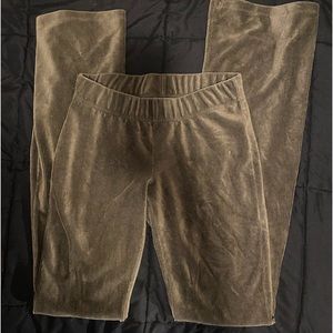 olive green velour flare leggings